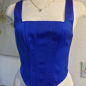 GUESS Corset Bustier Crop Top Wide Straps Square Neck Lined Zip Back Blue XS